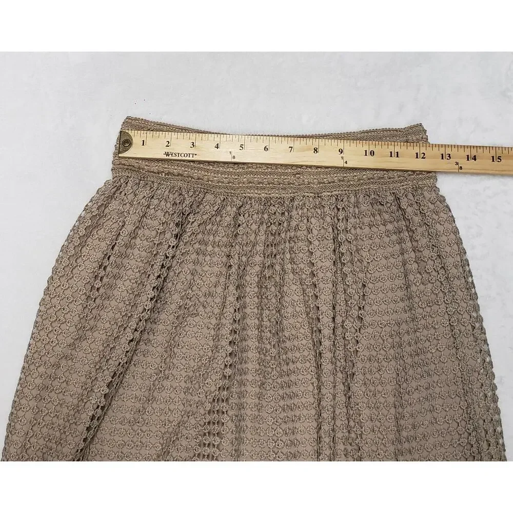 J. Gee Vintage 90s Crochet Knit Midi Skirt in Tan Khaki - Size Medium